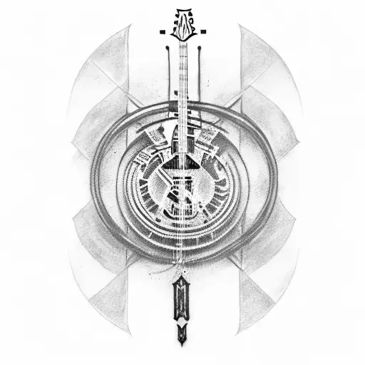 Design A Tattoo Of A Metal Guitar With Sabaton Lyrics As The Strings