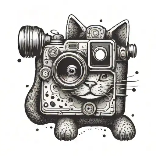 A Minimalist Tattoo Of A Lucky Cat With A Camera