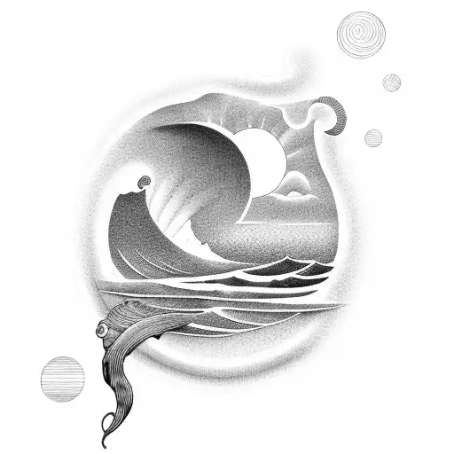 Minimalist Beach With Sun And Waves