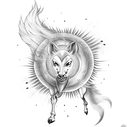 Phoenix And Horse Chase Eachother Around A Sun