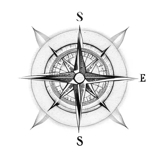 A Tattoo Of A Compass Rose Surrounded By Coffee Beans And Musical Notes