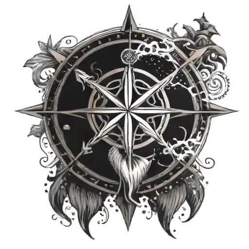 An Intricate Compass Rose With Elements Of A Pirate Flag And A Mermaid's Tail