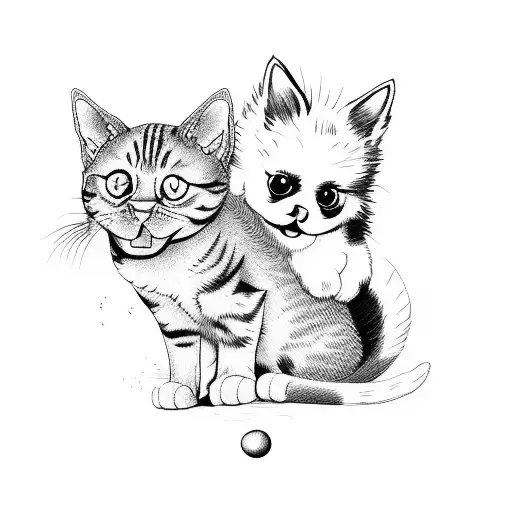 A Tattoo Design Of A Cat And Dog Playing Together On A Hiking Trail