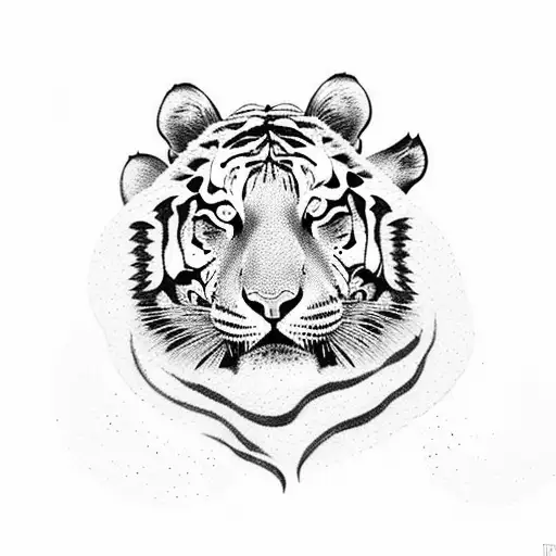 Full Body Of Tiger With Tulips