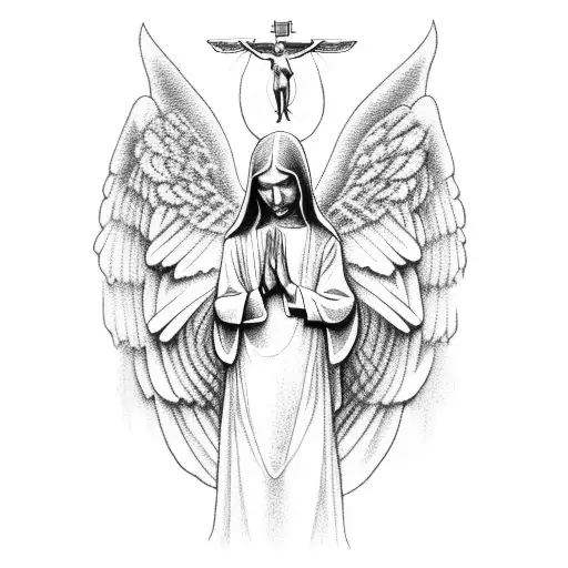 Angel With Praying Hands Holding A Rosary
