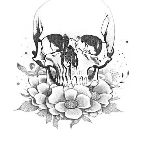 A Skull Made Of Books With Flowers Blooming From Between The Pages