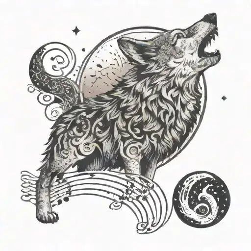 A Wolf Howling At The Moon With Musical Notes Swirling Around It