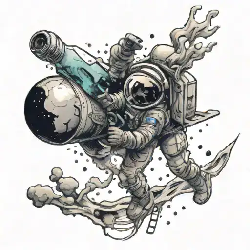 Bottle Filled With Galaxy And A Cracked Bottom Flowing Out Like Water And And Astronaut