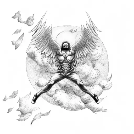 Icarus Falling From The Sky With His Wings Burning Off