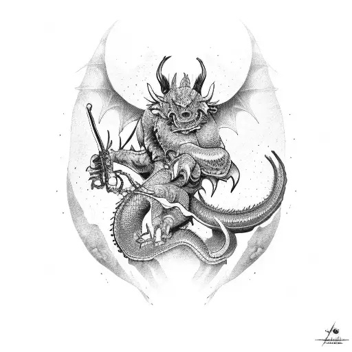 Oni And Dragon And Woman Into An Arm Sleeve