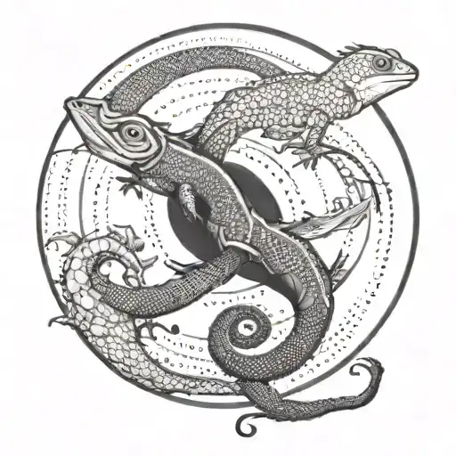 A Daygecko And A Long Tailed Lizard Forming A Yin Yang Symbol