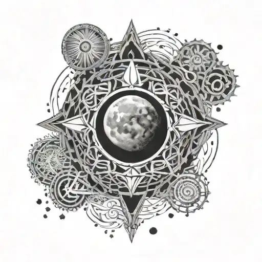 Moon Phases In Vertical Line Surrounded By Celtic Patterns