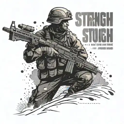 A Silhouette Of A Soldier In Combat Stance With A Philosophical Quote About Strength