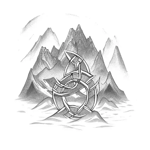 Celtic Knot Cross With Mountain And City Background