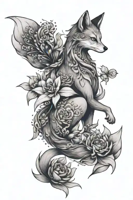 7-Tailed Fox Full Body And Flowers Female