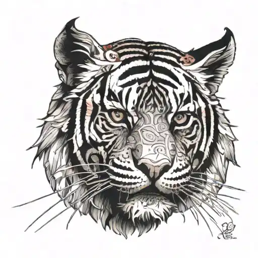 A Red Tiger Surrounded By Elegant Line Work Inspired By Chinese Art