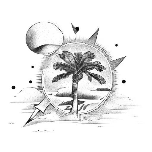 Palm Tree And Arrow And Sun And Dot