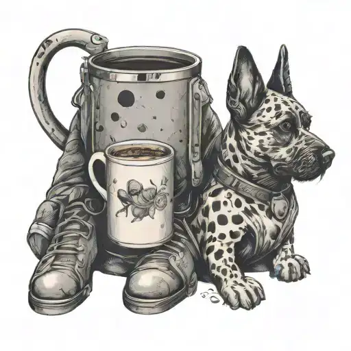 A Soldier Holding A Coffee Mug With A Dog Sitting At Their Feet