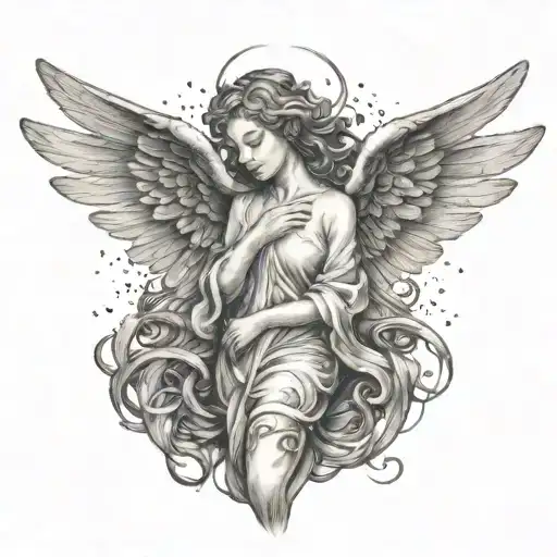 A Tattoo Of An Angel With Intertwined Wings Symbolizing The Beauty And Fragility Of Life