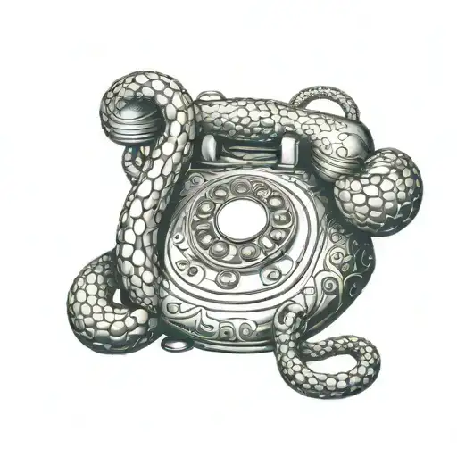 A Telephone Receiver Entwined With Snakes And Dice