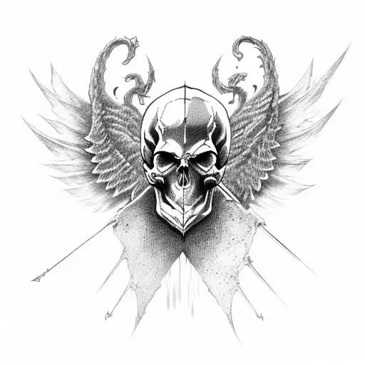 Skull With Demon Wings And Sword
