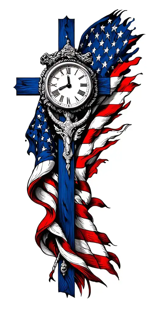 Tribal With Christian Cross And American Flag Featuring Father Time