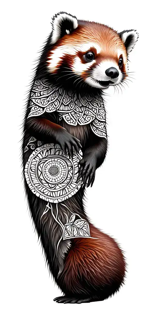 Geometric Patterns And Mandalas With Otter And Red Panda Abstract Design