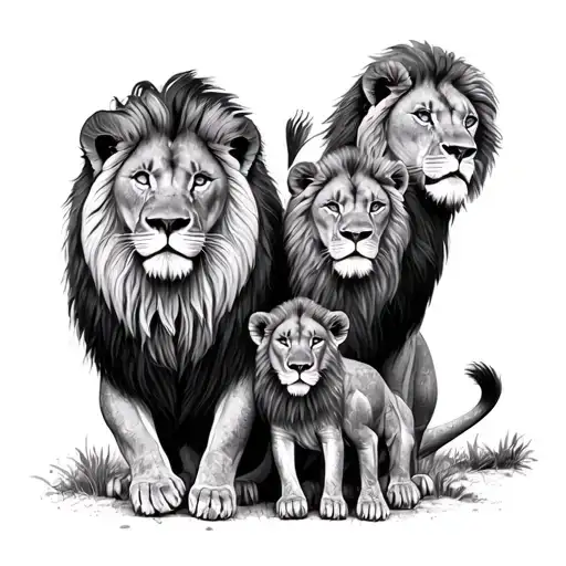 Lion Family Posing For A Picture