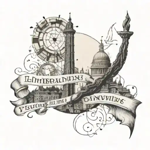 A Dotwork Tattoo Of A Libertarian Quote Intertwined With Historical Landmarks