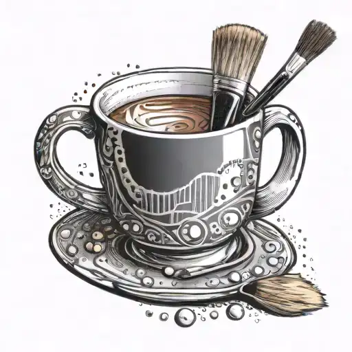 A Coffee Mug With A Brush Handle And Art Palette Base