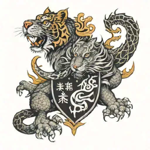 A Chinese Tiger And A Candian Dragon In Coat Of Arms