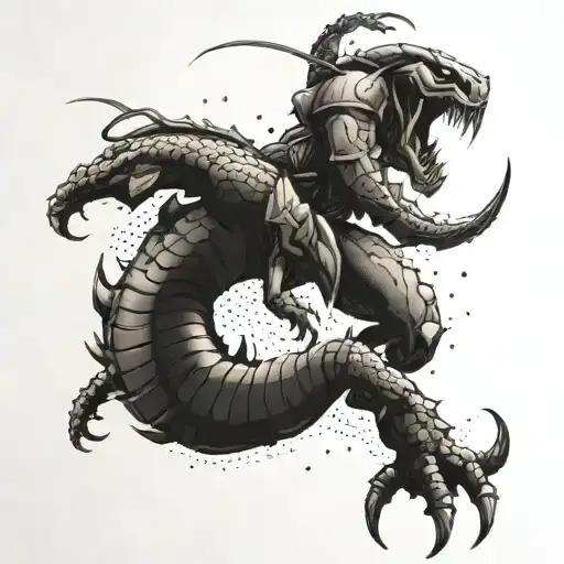A Dotwork Tattoo Of A Fierce Anime Warrior Battling A Giant Scorpion In An Epic Showdown