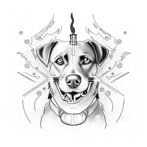 Dog With Red Torch In Mouth