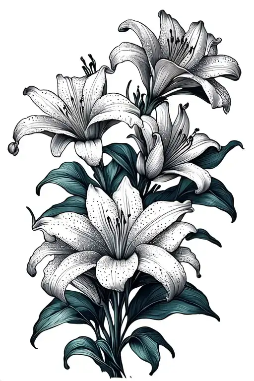 Vertically Aligned Lily Flowers With Flowy Vines And Leaves