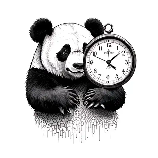 Panda Bear And Clock