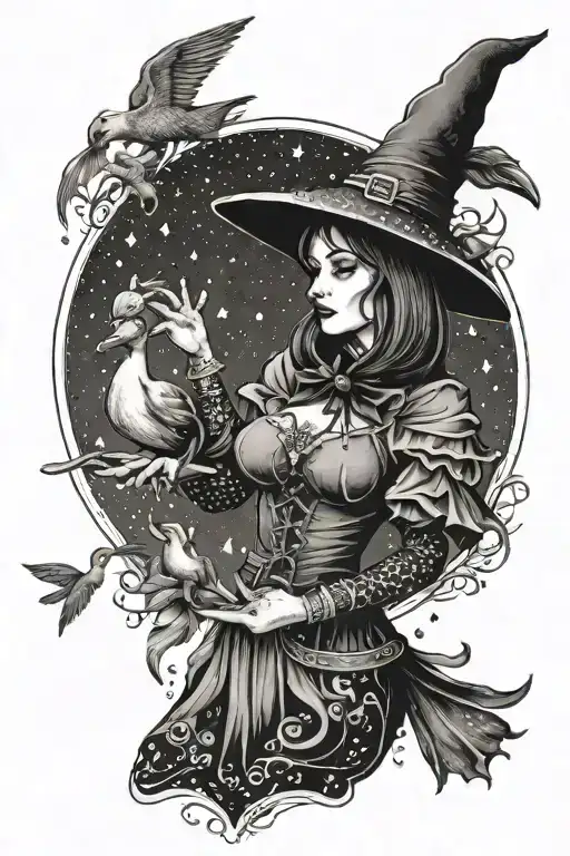 Witch Casting Spells With A Duck