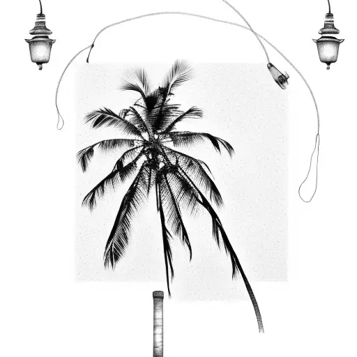 Beach With Palm Trees And Hanging Lights