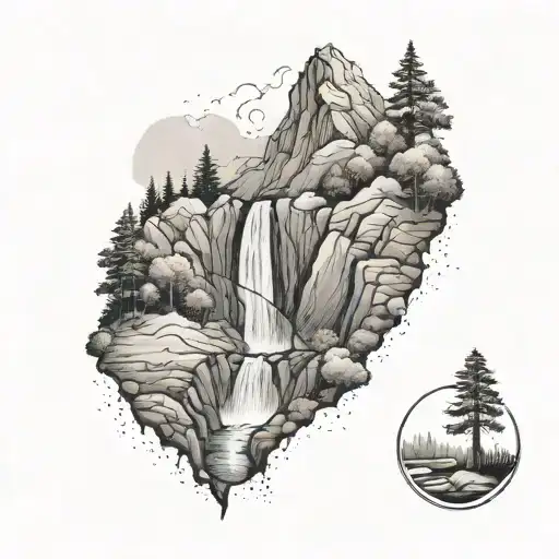 A Mountain Landscape With A Hiking Trail Leading To A Hidden Waterfall