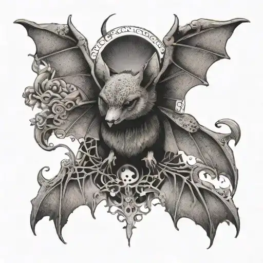 An Intricate Design Of A Bat With Angel Wings And A Halo