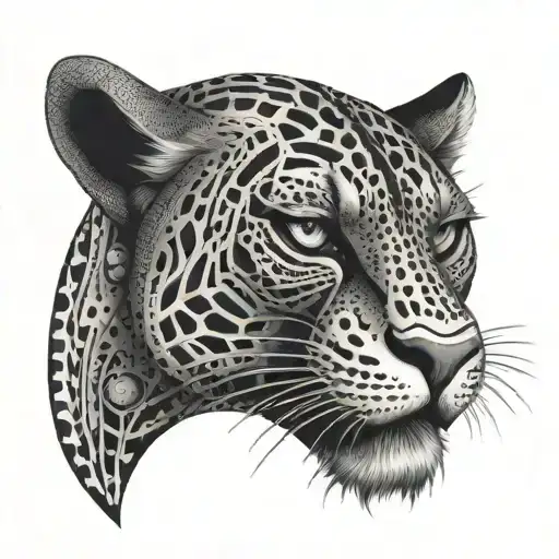 Mechanical Black And White Tribal Panther Head