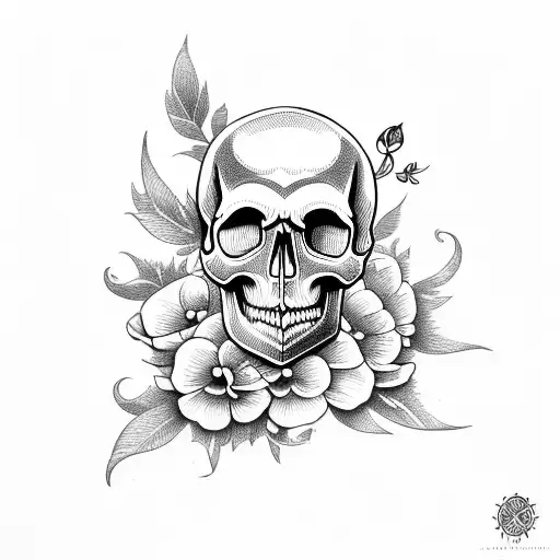 Skull With Mayflower Flower Coming Out Of The Top