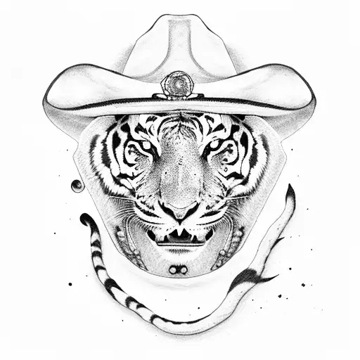 Alien Wearing Cowboy Hat Riding A Tiger