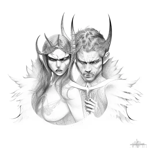 Demon And Angel Fighting Shoulder To Shoulder