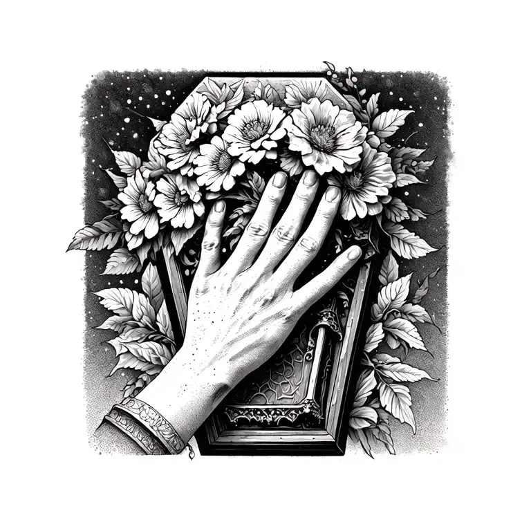 Coffin And Flowers Above The Hand