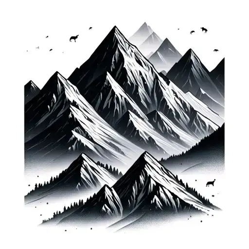 A Geometric Mountain Range With Hidden Animal Silhouettes