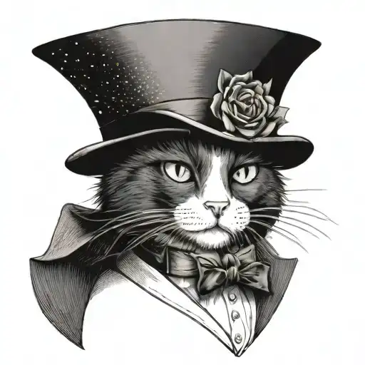 Black Cat With A Tuxedo And A High Top Hat And Some Flowers