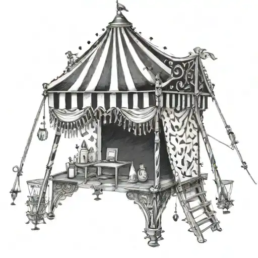 A Gothic Circus Tent With A Painting Easel Inside