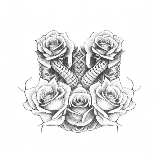 Skeleton Hand With Roses And Snake