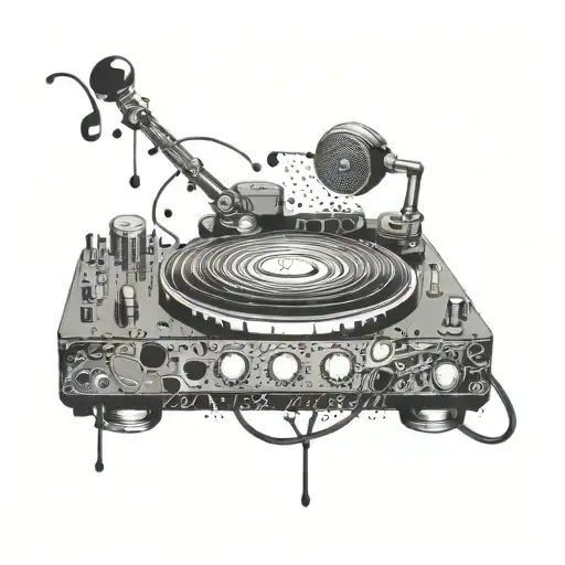 A Dj Turntable With Rockabilly Music Notes Flowing Out Like Sound Waves