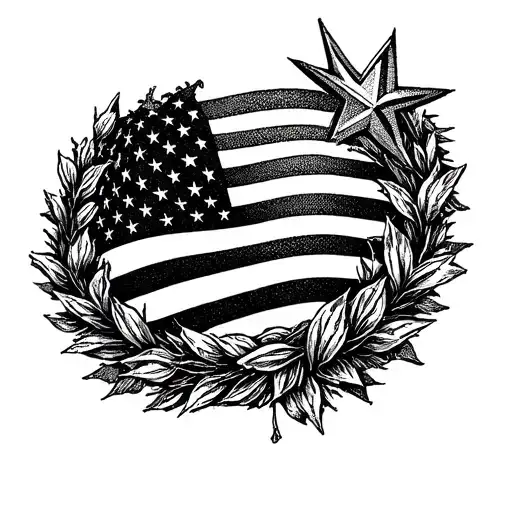 American Flag With Stars Incorporated Into A Wreath Crown